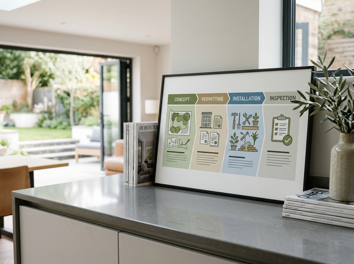 Graphic showing the four-step timeline for landscaping projects.